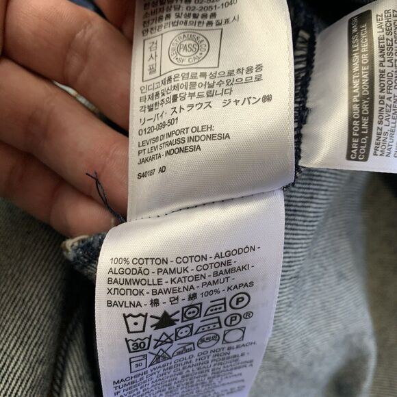 Levi’s Denim Jacket Women’s 1X Trucker Biker Blue Dark Wash Decorated Pocket - Picture 16 of 16